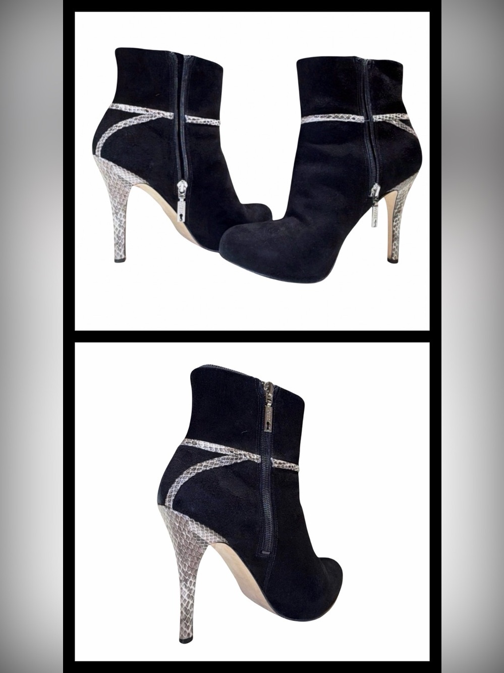 IVANKA TRUMP Women’s Ankle Booties | Black Multi Suede & Snakeskin Accent | 9.5M